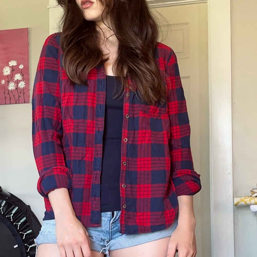 Vintage Hollister Y2K Red Navy Plaid Flannel